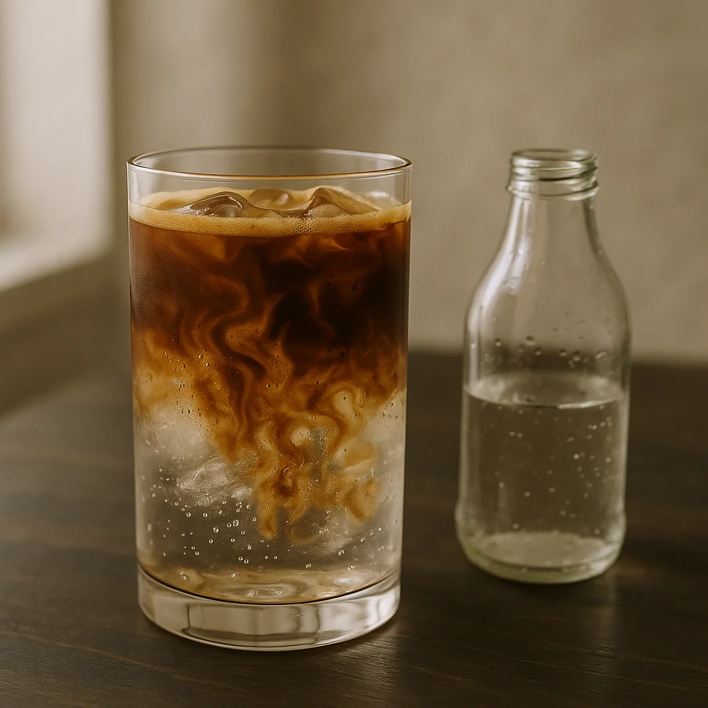Espresso Tonic mit Tonic Water und Eiswürfeln