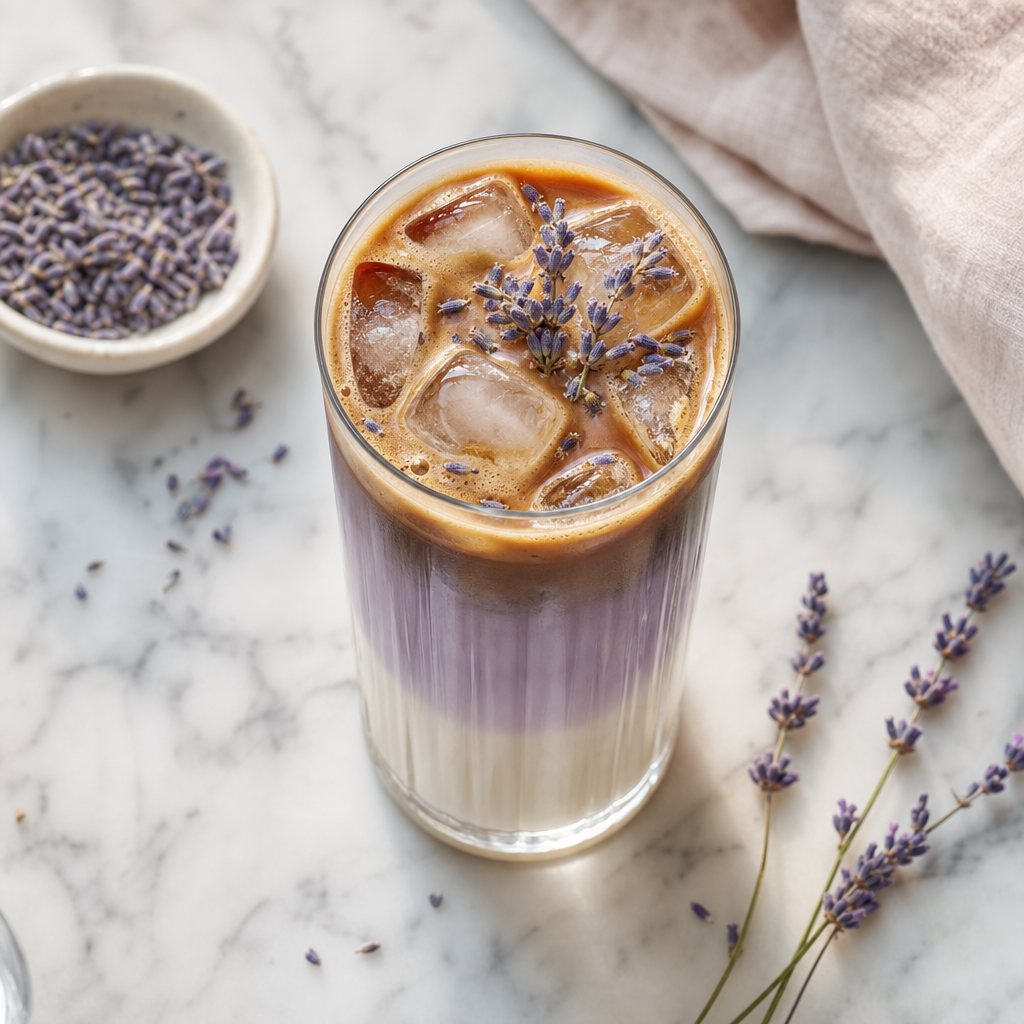 Lavender Iced Latte mit Lavendelsirup