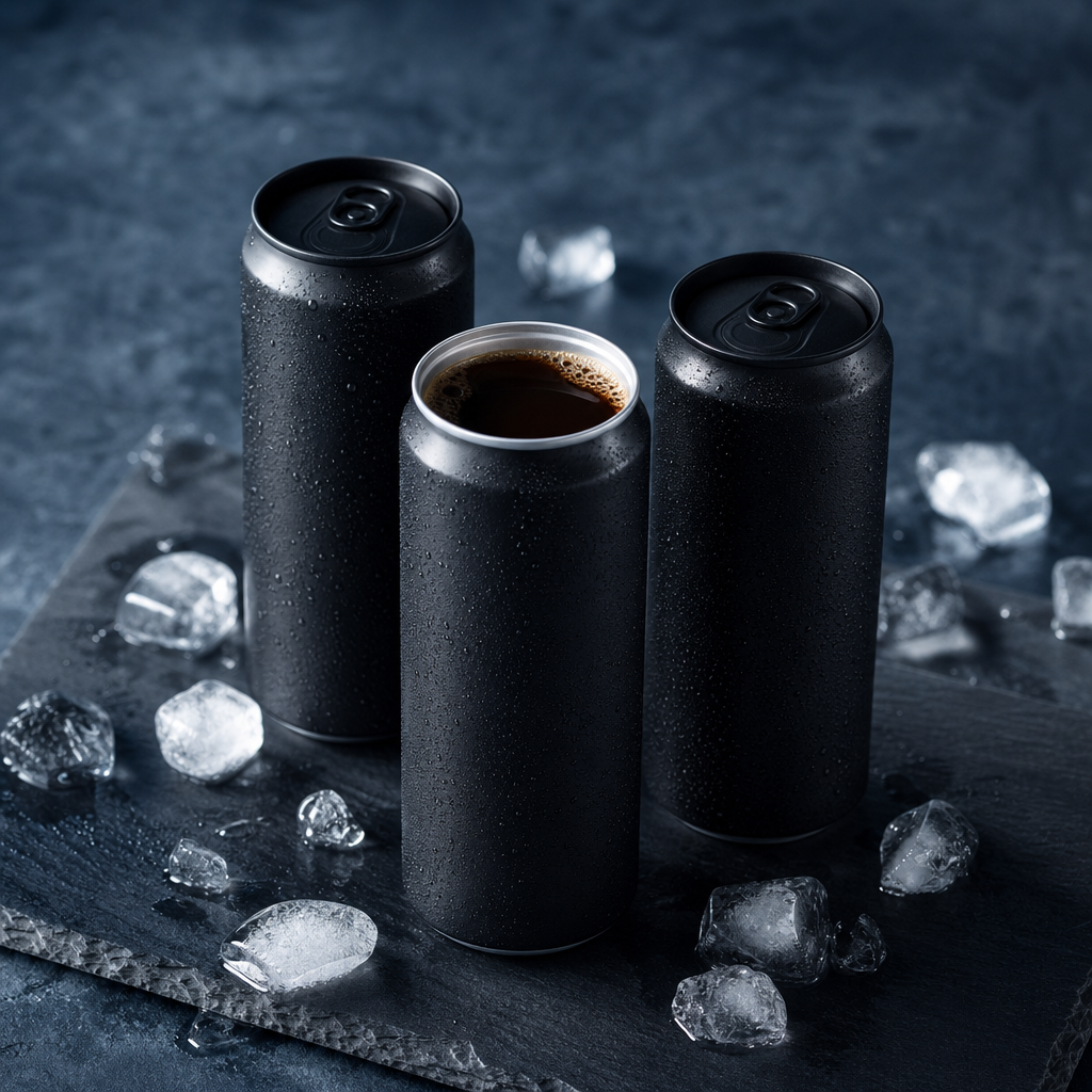 Premium Cold Brew Dosen auf Schiefer