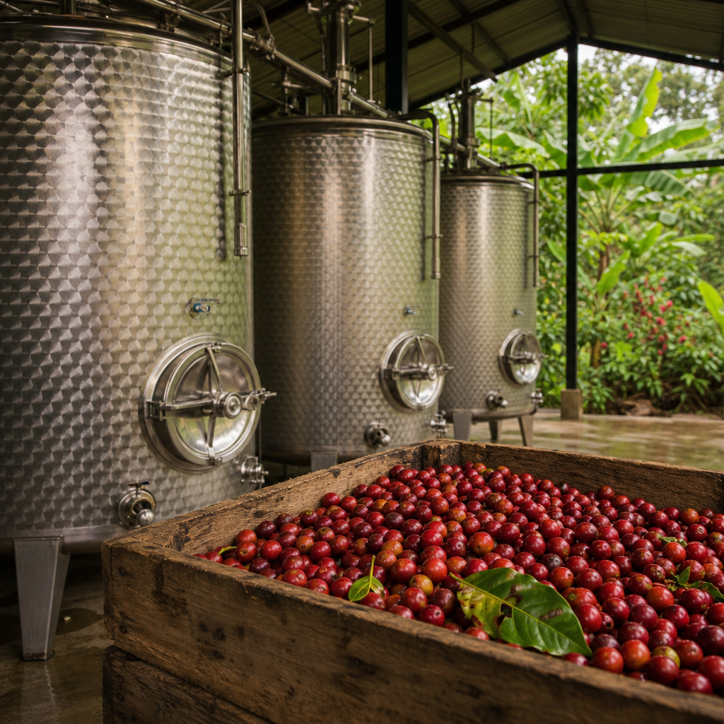 Fermentationstanks in einer Kaffee-Aufbereitungsanlage